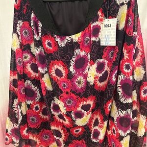 Vibrant Lula Rose Floral maxi Skirt 100% polyester with Black Accent.